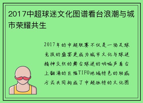 2017中超球迷文化图谱看台浪潮与城市荣耀共生